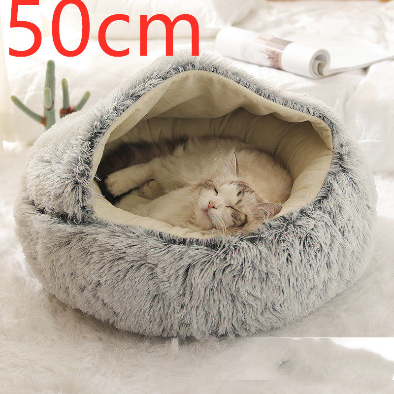 2 In 1 Dog And Cat Pet Bed Round Plush Warm Bed House Soft - Snazzy Gear