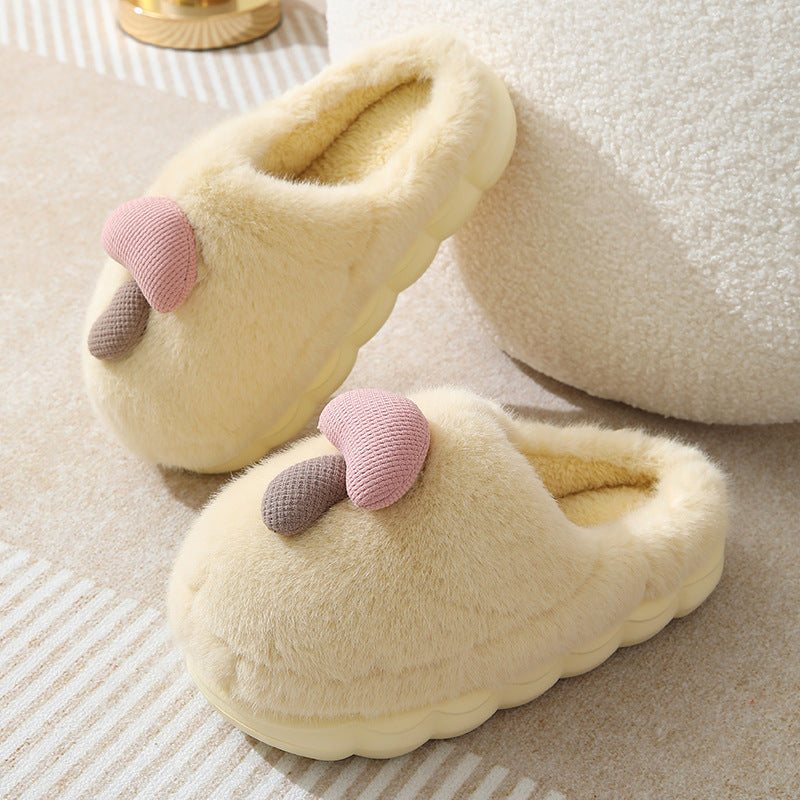 Cute Mushroom Cotton Slippers For Women Thick-soled Autumn And Winter Plush Slipper Indoor Non-slip Eva Household Furry Shoes - Snazzy Gear