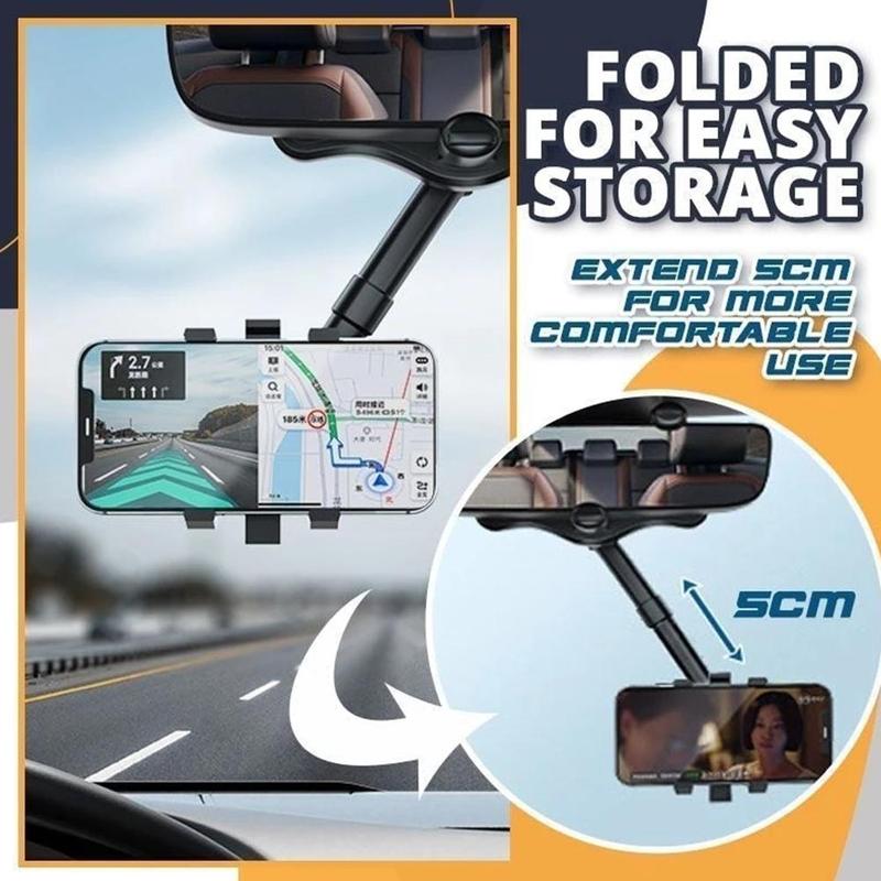 Rotatable And Retractable Rearview Car Phone Holder Multifunctional 360 Rear View Mirror Phone Holder Suitable For All Mobile Phones And All Car - Snazzy Gear