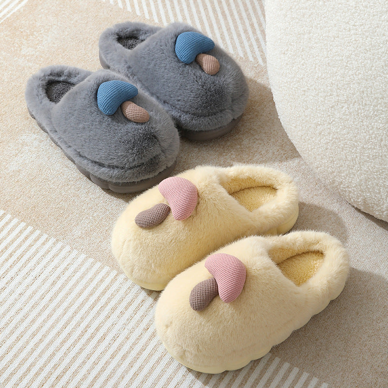 Cute Mushroom Cotton Slippers For Women Thick-soled Autumn And Winter Plush Slipper Indoor Non-slip Eva Household Furry Shoes - Snazzy Gear