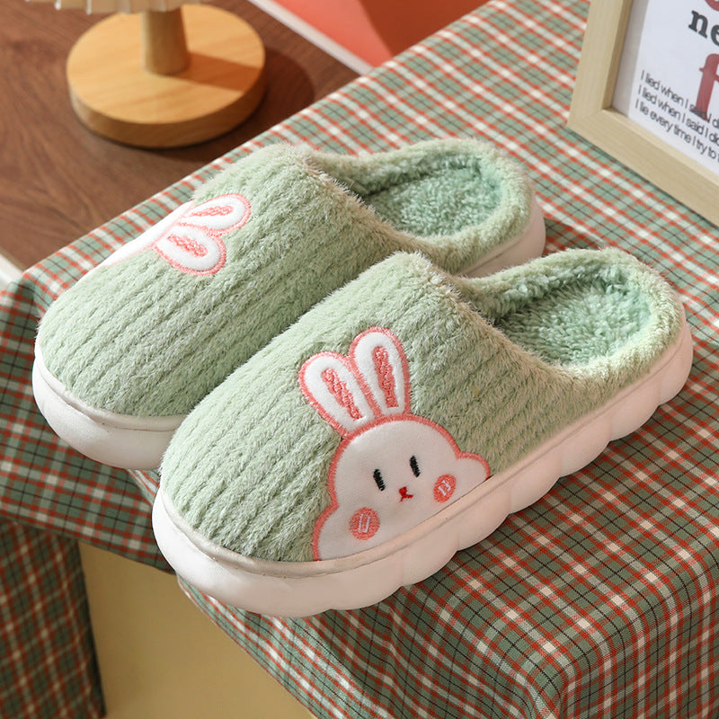 Cute Rabbit Striped Slippers For Women Thick-soled Indoor Couples Warm Winter Non-slip Home Slipper Plush Cotton Shoes - Snazzy Gear