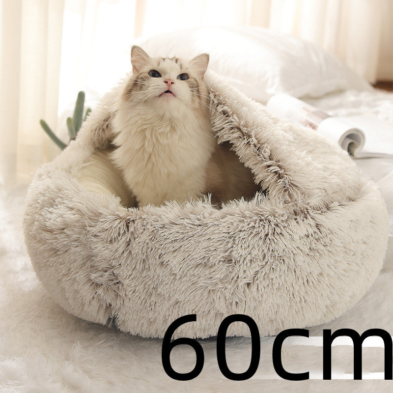 2 In 1 Dog And Cat Pet Bed Round Plush Warm Bed House Soft - Snazzy Gear